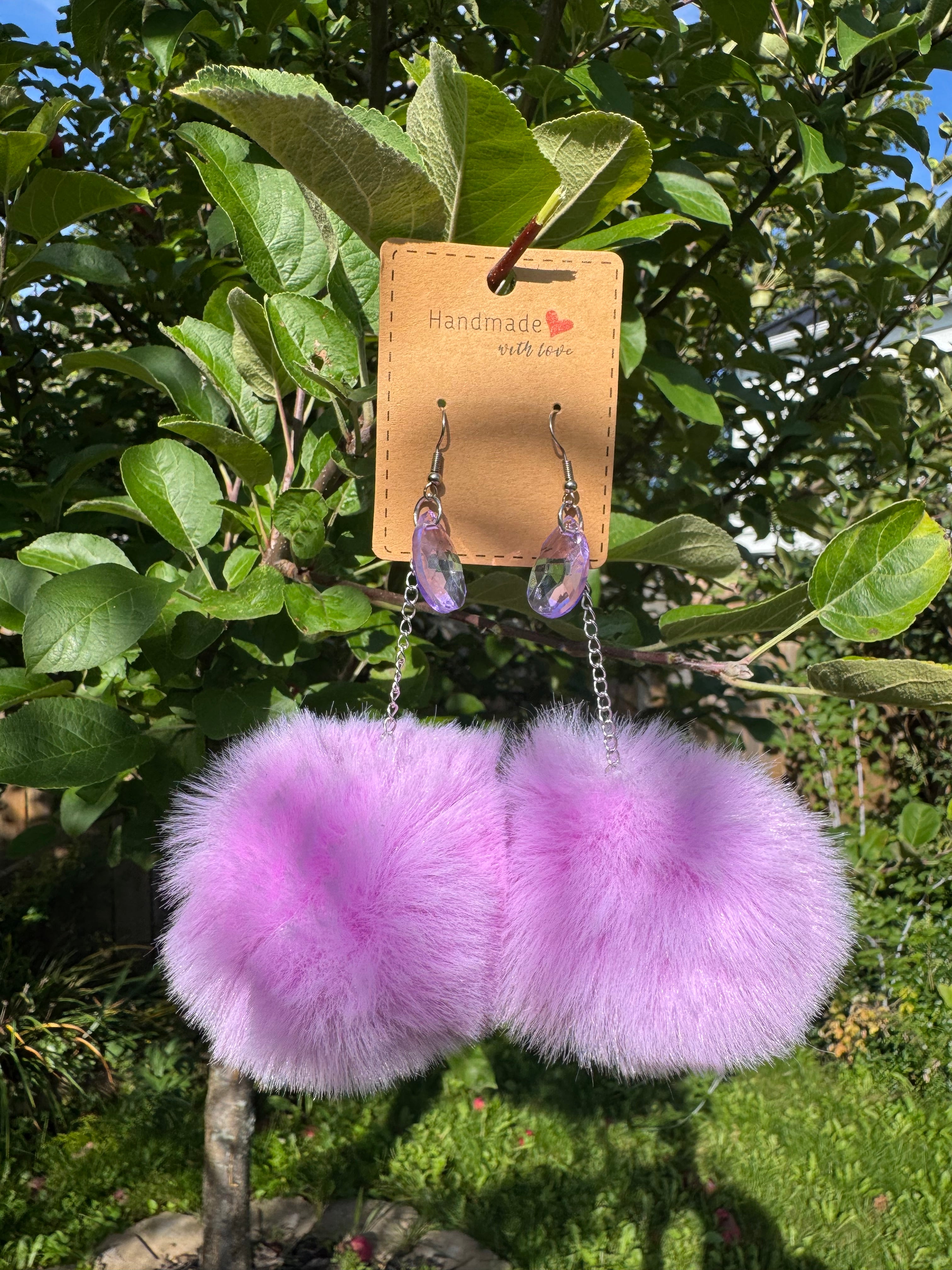 LAVENDER POMPOM CRYSTAL EARRINGS