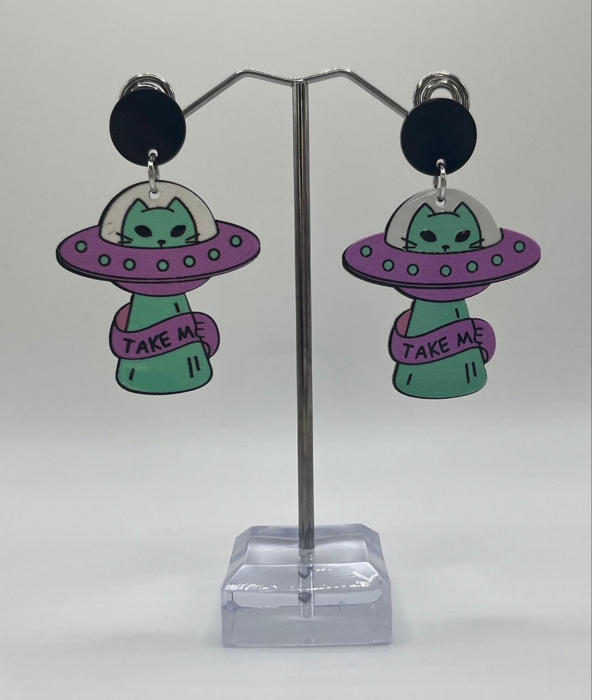 CAT SPACESHIP TAKE ME EARRINGS