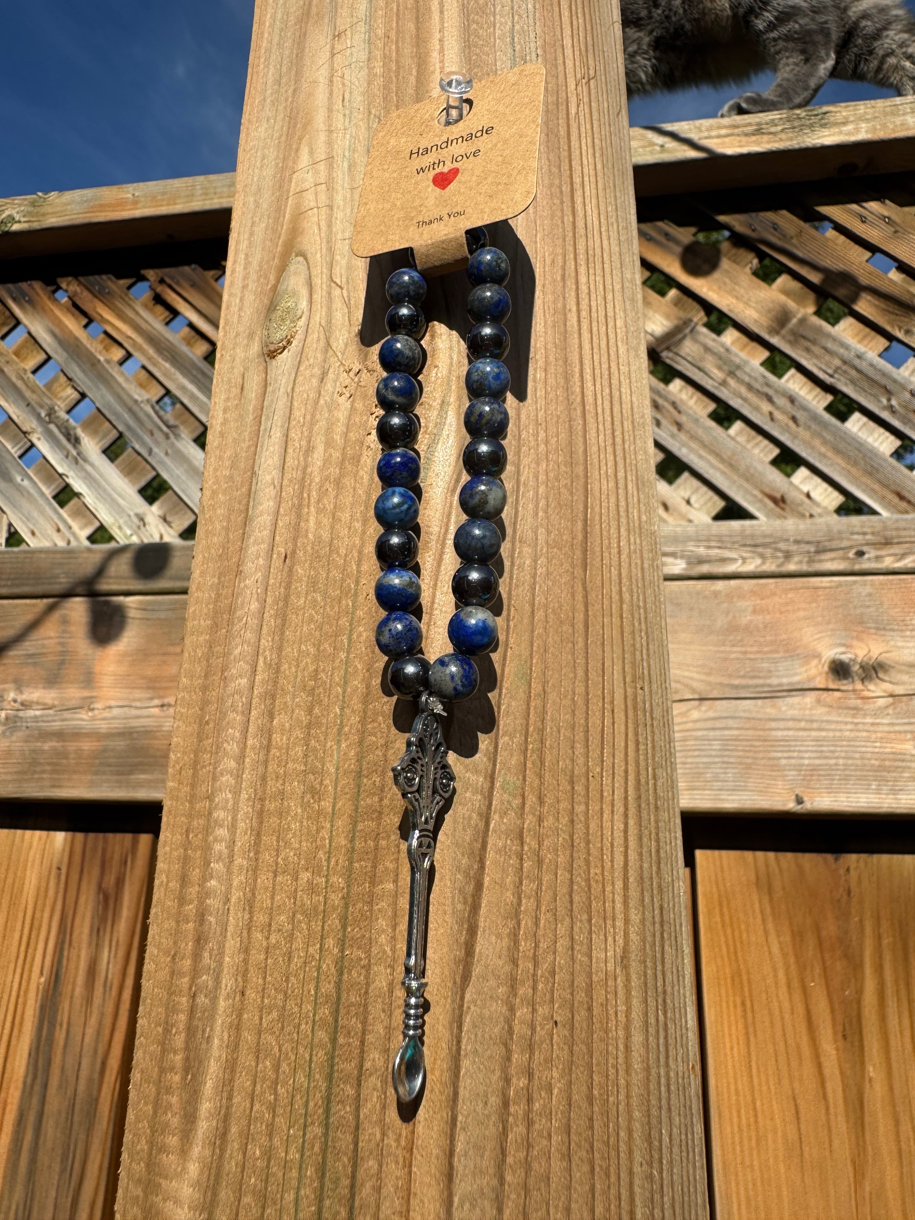 BLACK HEMATITE & LAPIS LAZULI STONE BEAD BRACELET