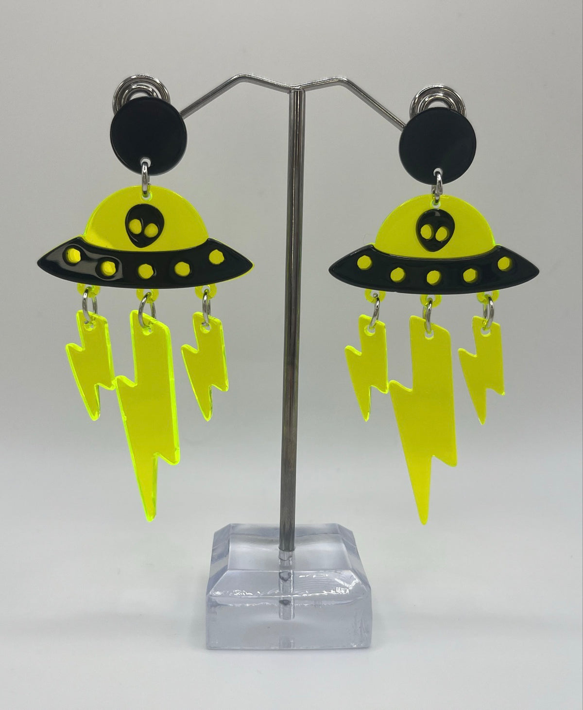 LIME GREEN SPACESHIP EARRINGS