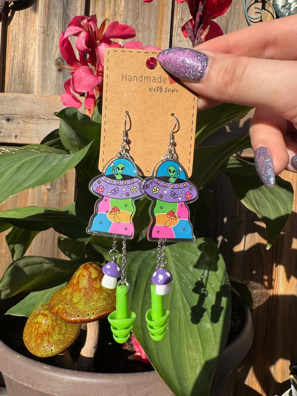SPACESHIP MUSHROOM EARPLUG EARRINGS