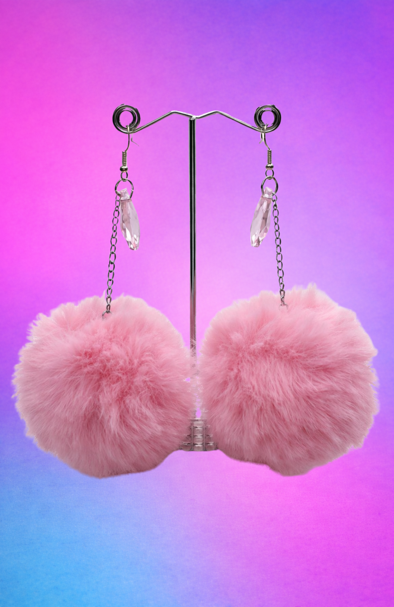 CRYSTAL BABY PINK POM POM EARRINGS