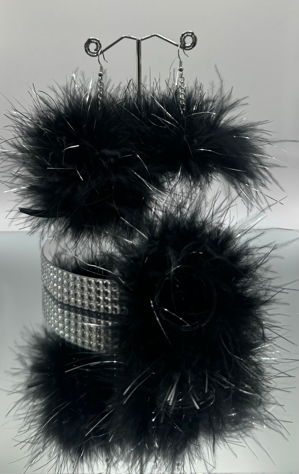 TINSEL & BLACK FLUFF POCKET EARRINGS