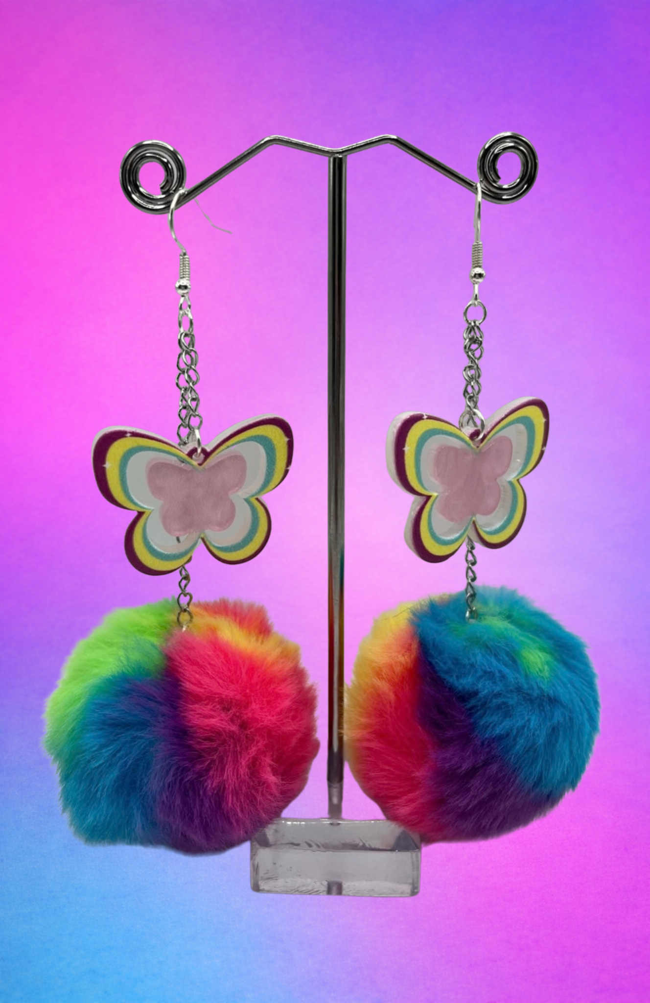 BUTTERFLY COLORS POM POM EARRINGS