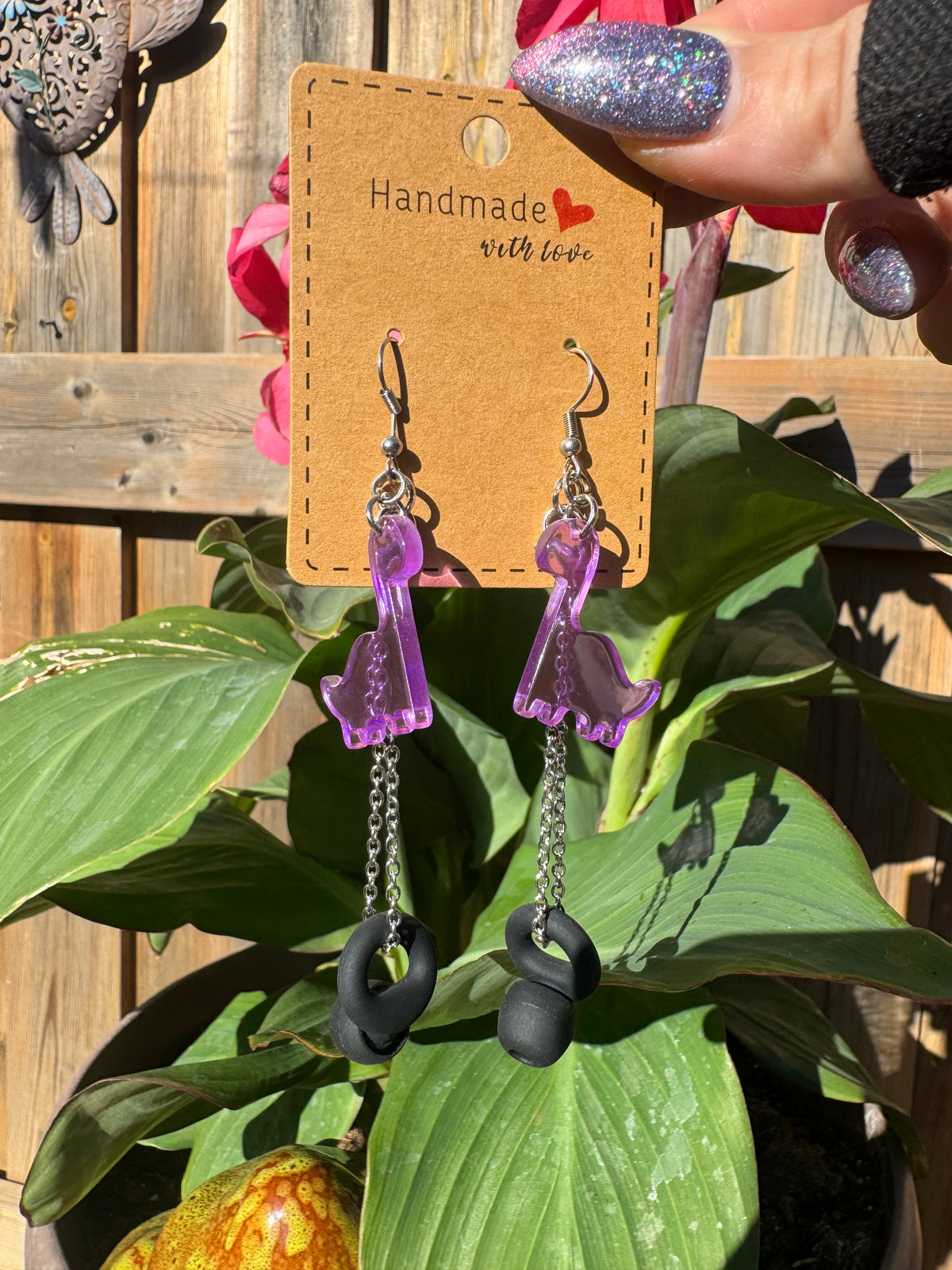 PURPLE DINO EARPLUG EARRINGS