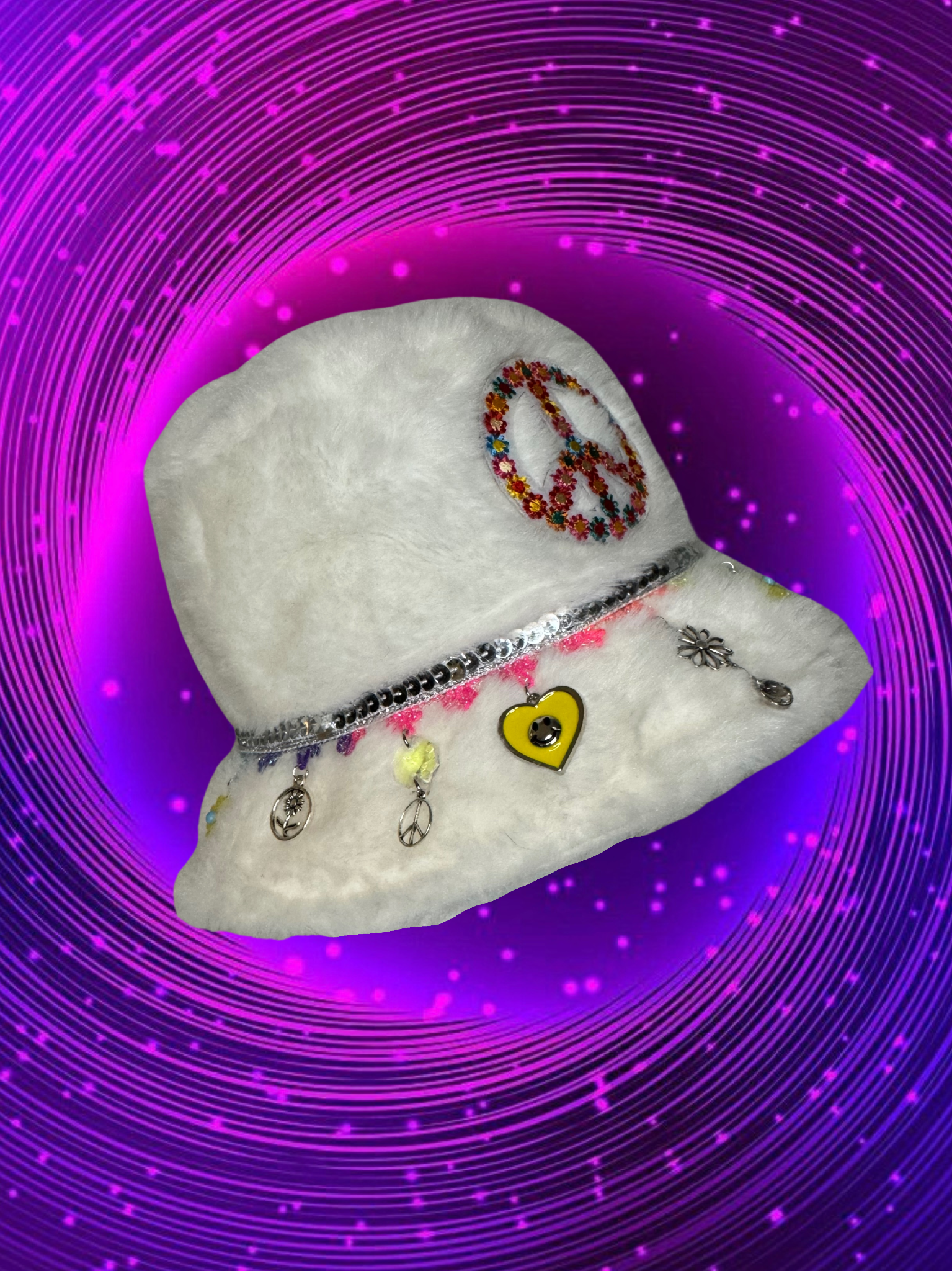PEACE FLORAL FURRY BUCKET HAT