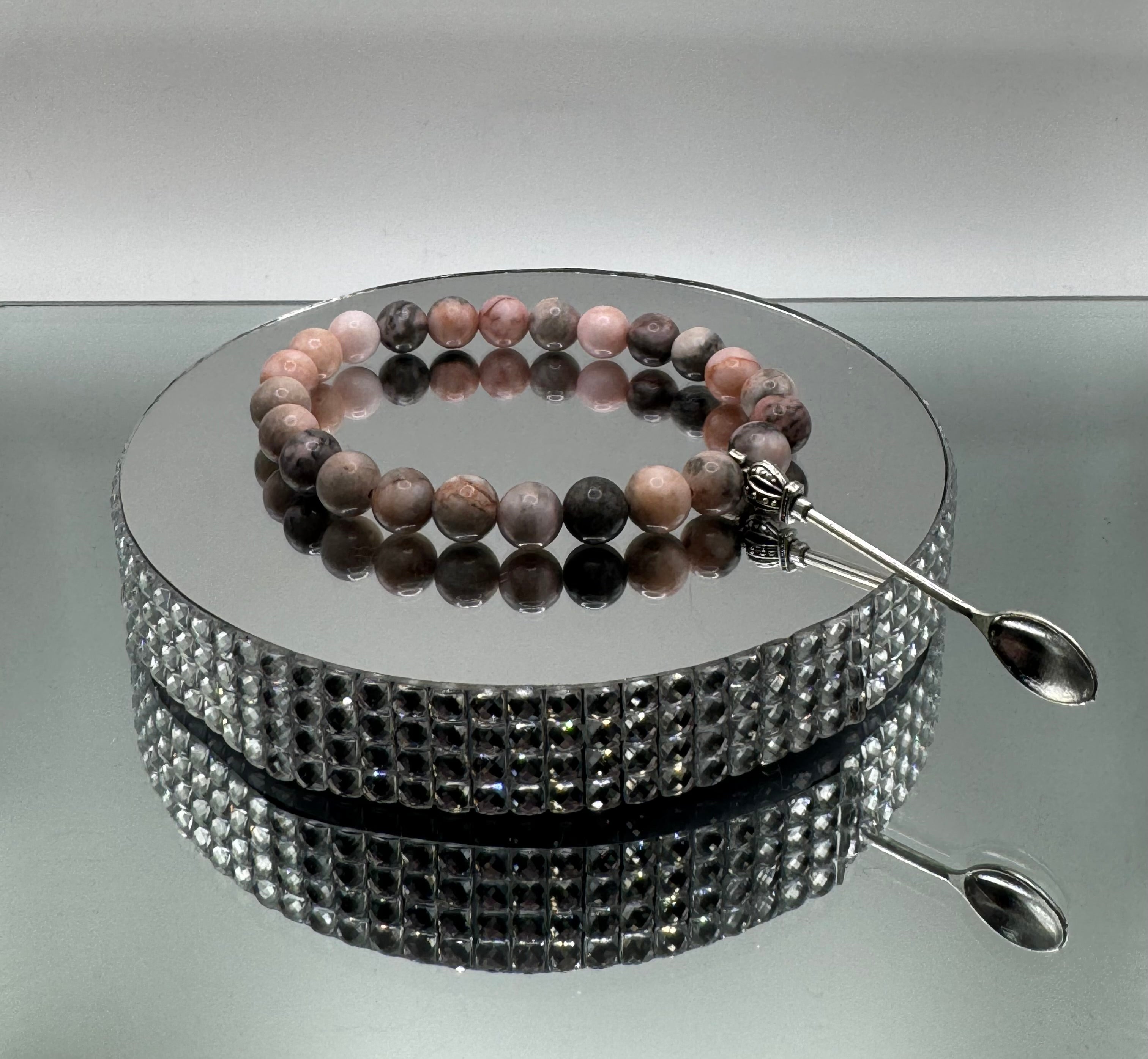 PINK ZEBRA JASPER STONE BEAD BRACELET