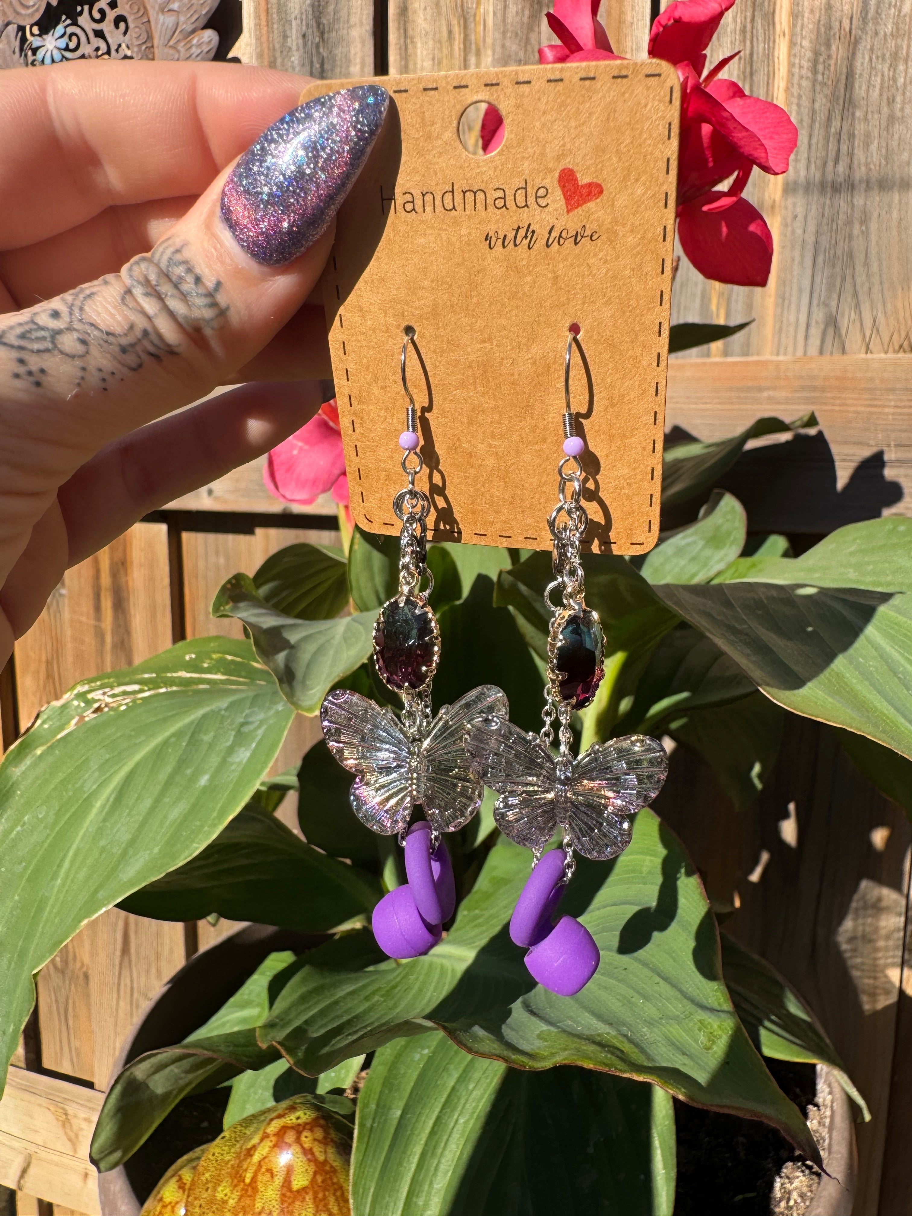 BUTTERFLY CRYSTAL EARPLUG EARRINGS