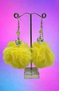 CRYSTAL HEART YELLOW POM POM EARRINGS