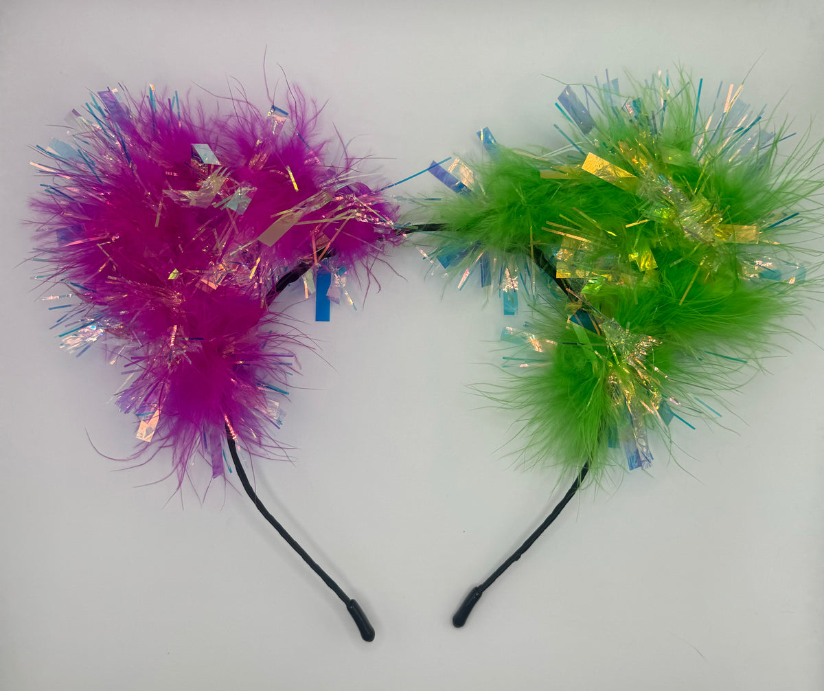 PINK & GREEN TINSEL FLUFF EARS