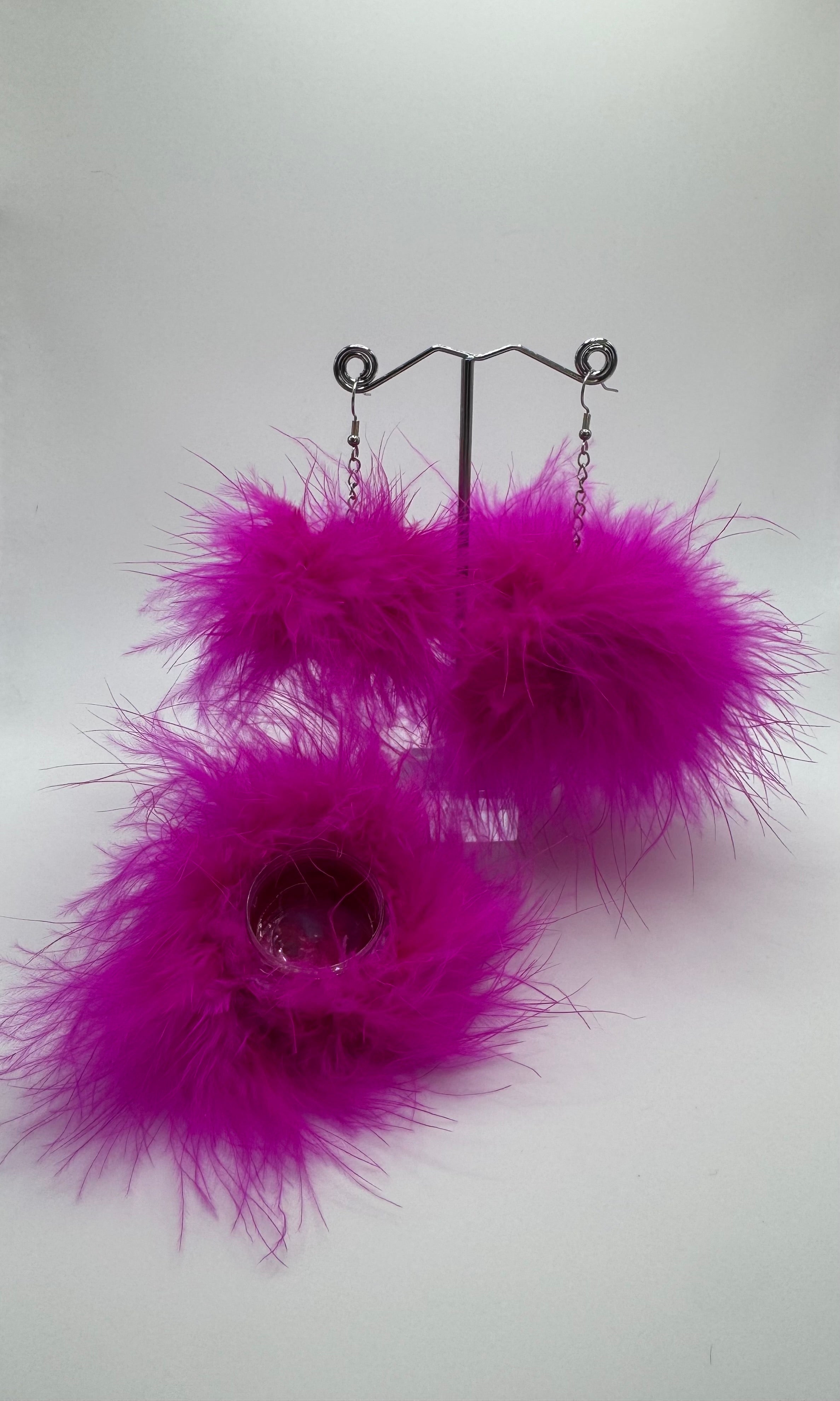 HOT PINK POCKET FLUFF EARRINGS