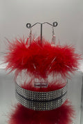 CRYSTAL TINSEL & RED FLUFF EARRINGS