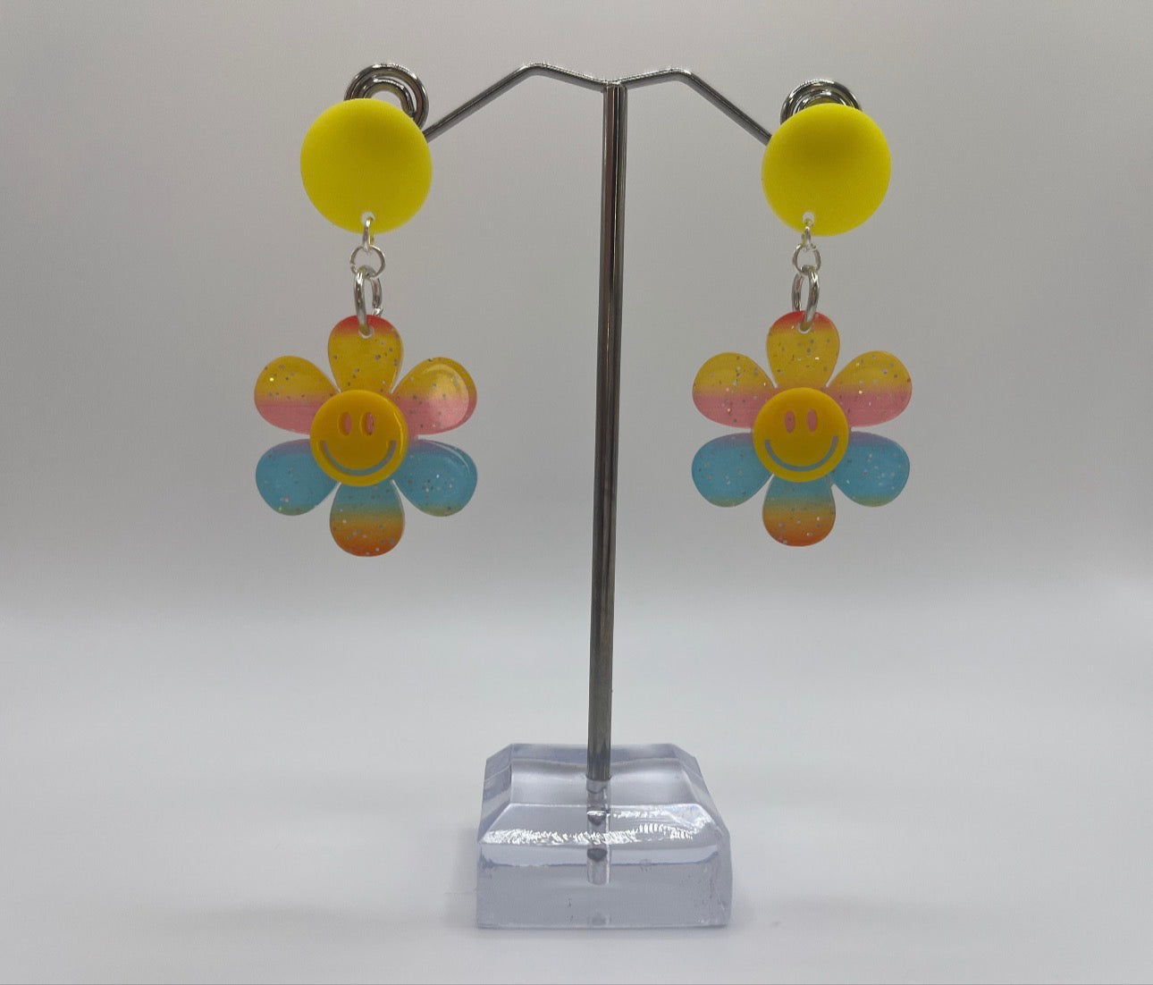 YELLOW RAINBOW FLOWER EARRINGS