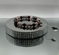 NATURAL BLACK LAVA & PINK ZEBRA JASPER STONE BEAD BRACELET