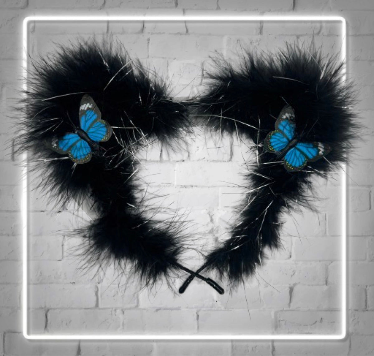 BLUE BUTTERFLY BLACK FLUFF EARS