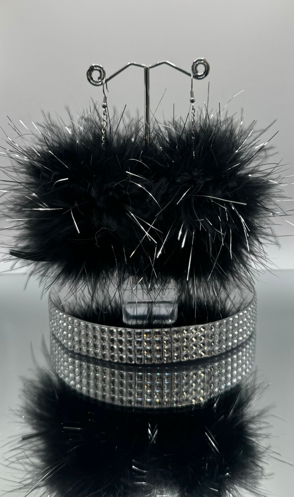 TINSEL & BLACK FLUFF POCKET EARRINGS