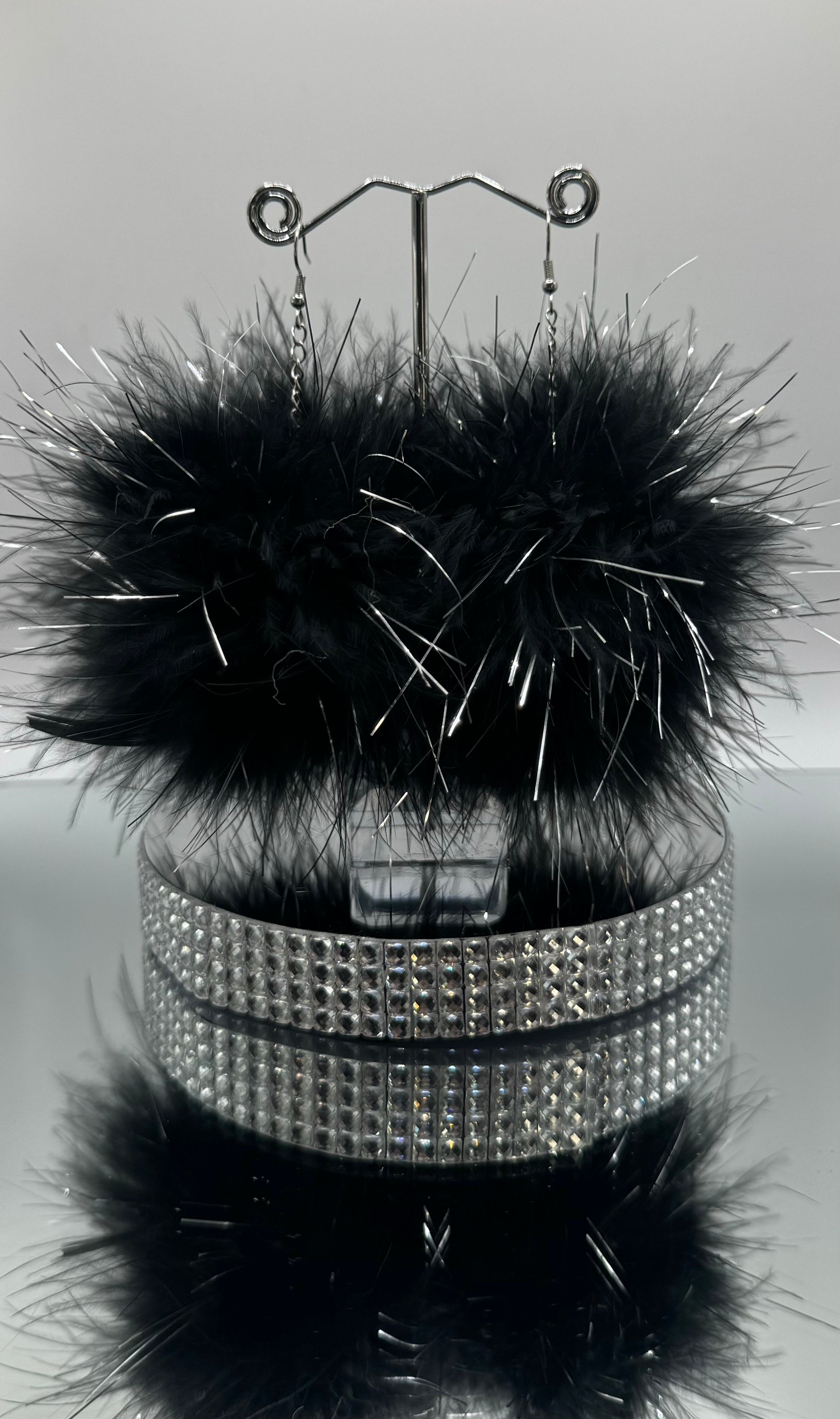TINSEL & BLACK FLUFF POCKET EARRINGS