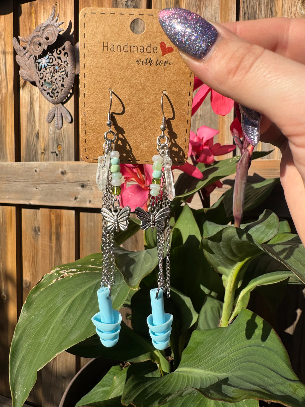 BUTTERFLY CRYSTAL EARPLUG EARRINGS
