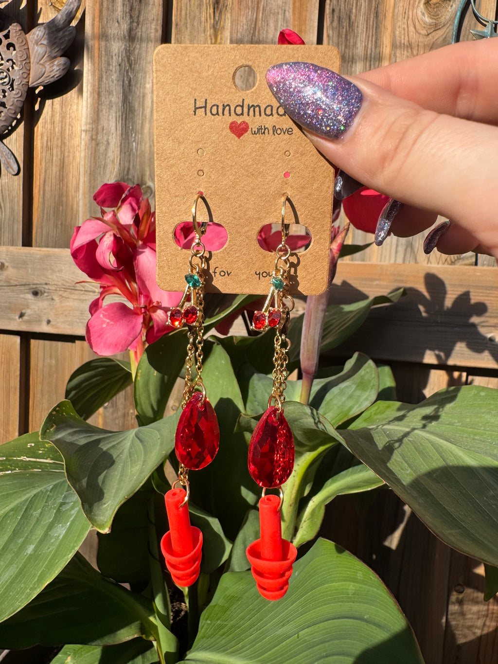 RED CHERRY EARPLUG EARRINGS