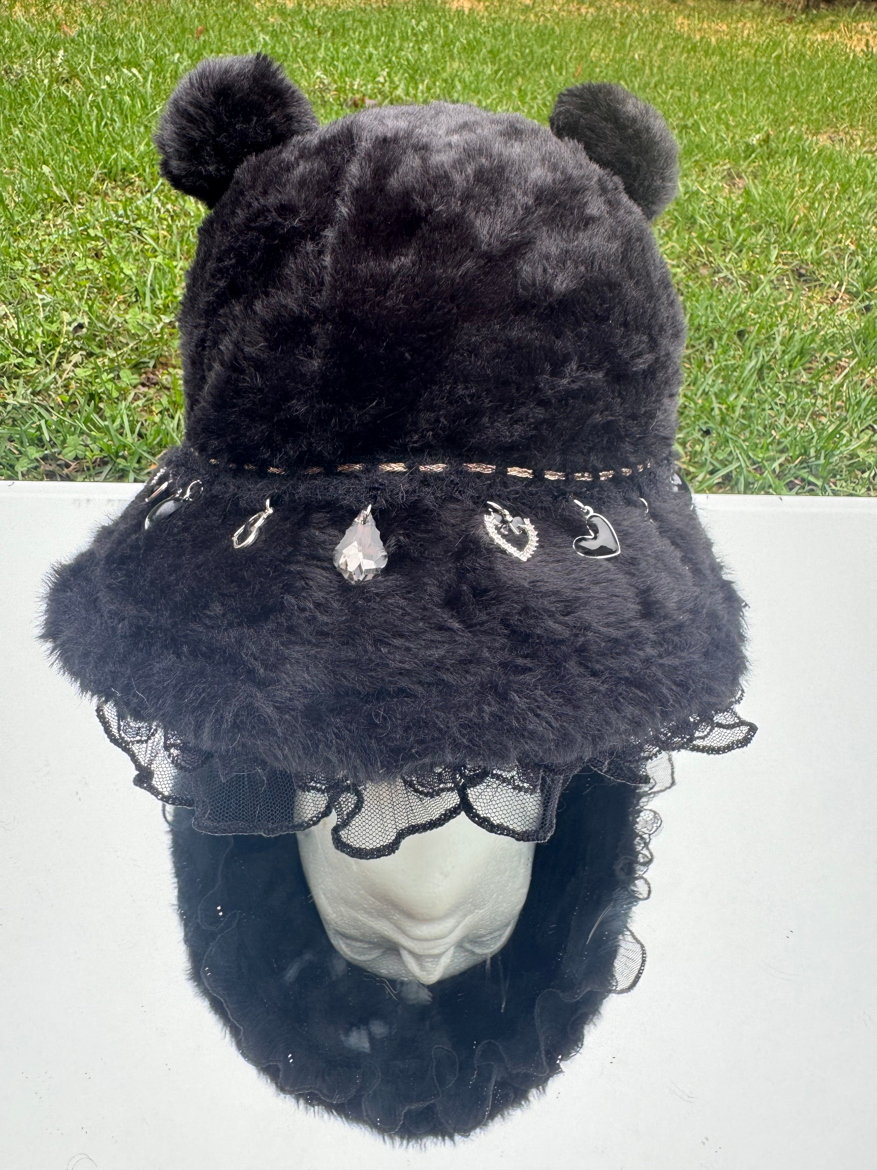 BLACK TEDDY BEAR BUCKET HAT