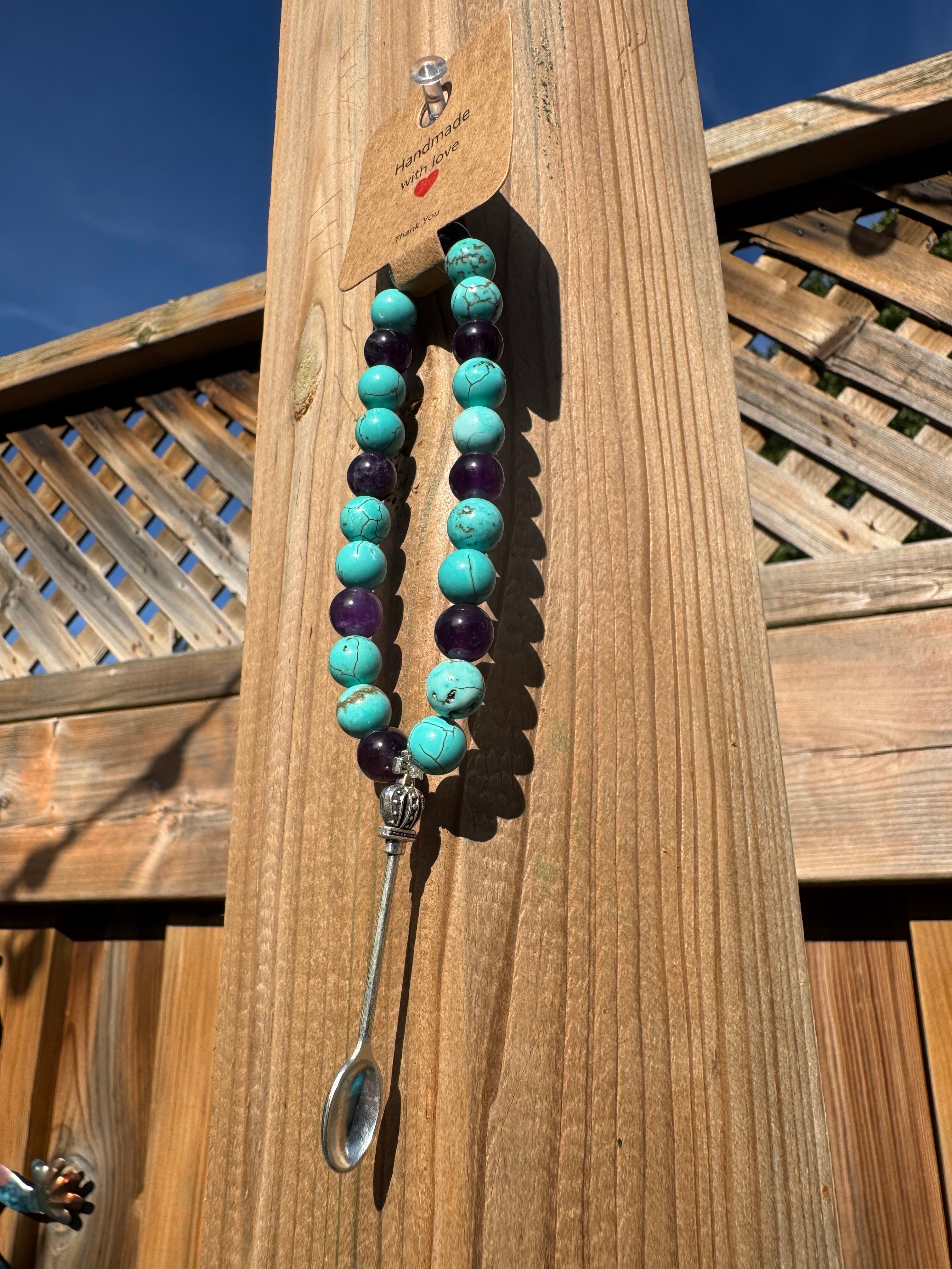 BLUE TURQUOISE & AMETHYST STONE BEAD BRACELET