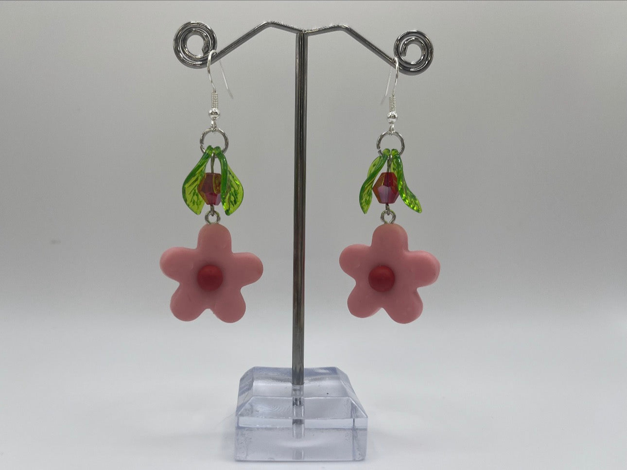 PINK & RED FLOWER LEAF EARRINGS