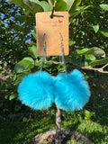 SKY BLUE POMPOM CRYSTAL EARRINGS