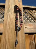 PURPLE, YELLOW & RED MALACHITE & NATURAL BLACK LAVA STONE BEAD BRACELET