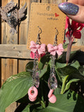 PINK BOW EARPLUG EARRINGS