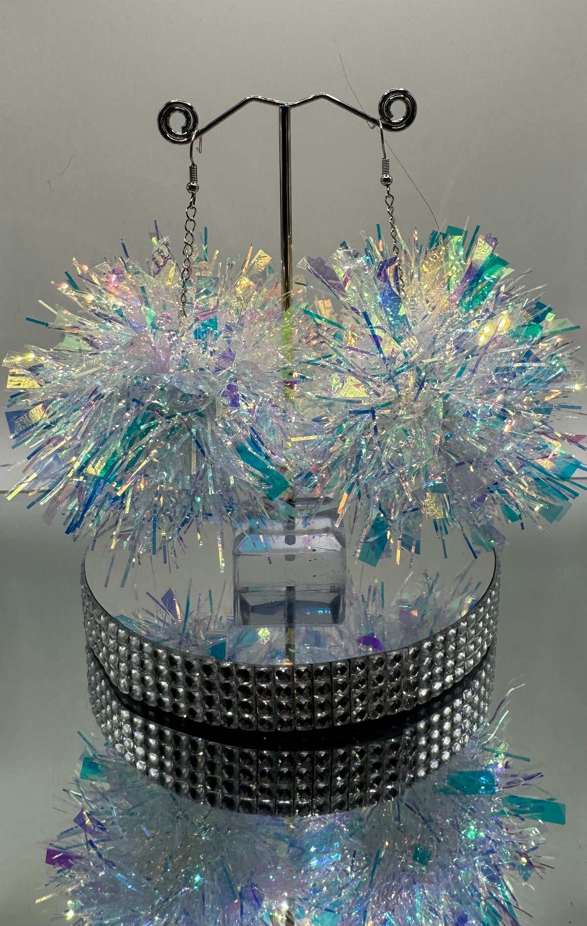 WHITE TINSEL EARRINGS