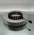 NATURAL BLACK LAVA & TIGER’S EYE STONE BEAD BRACELET
