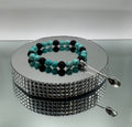 NATURAL BLACK LAVA & BLUE TURQUOISE STONE BEAD BRACELET