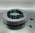 NATURAL BLACK LAVA & BLUE APATITE JADE STONE BEAD BRACELET