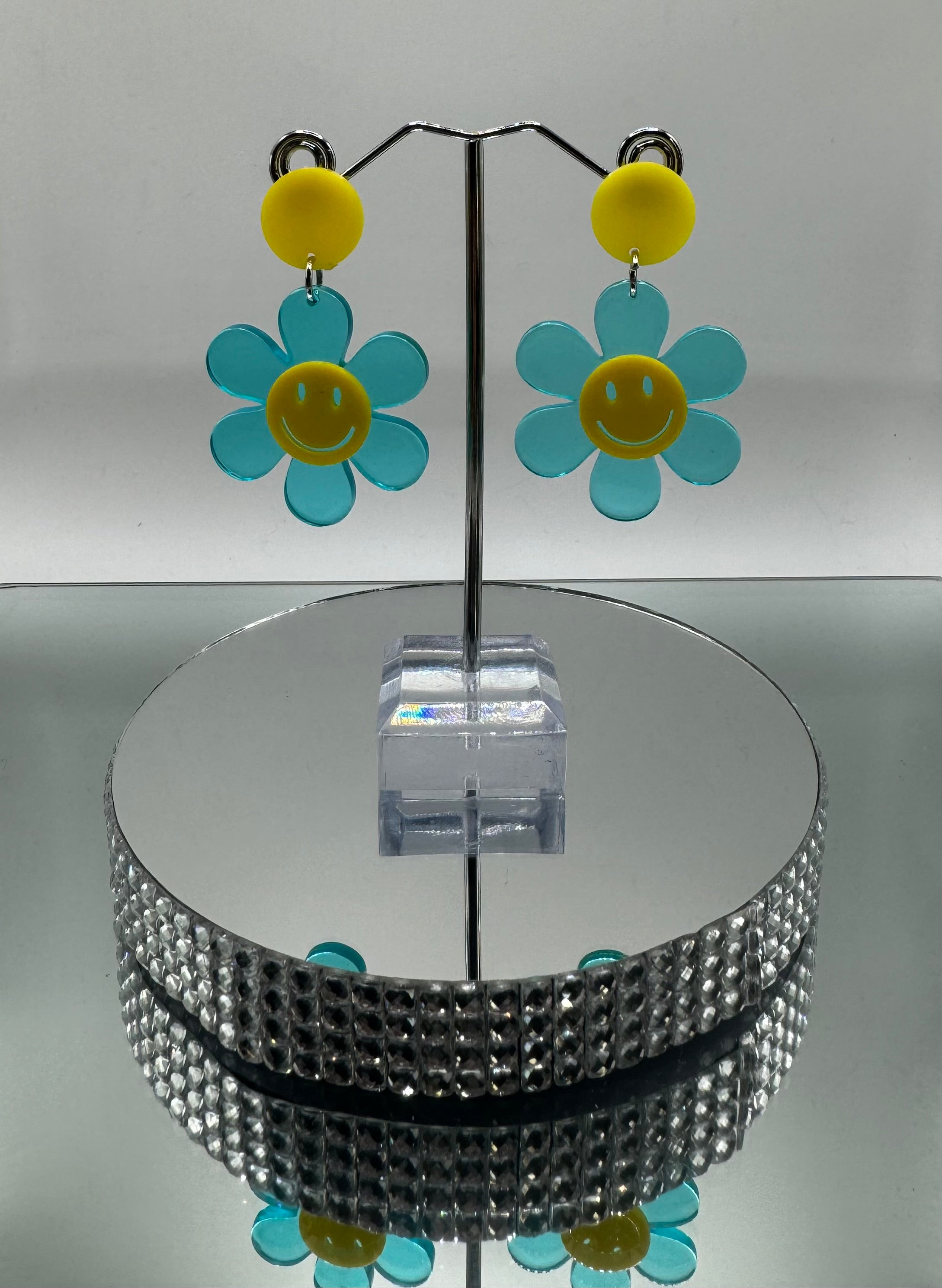 BLUE & YELLOW FLOWER EARRINGS