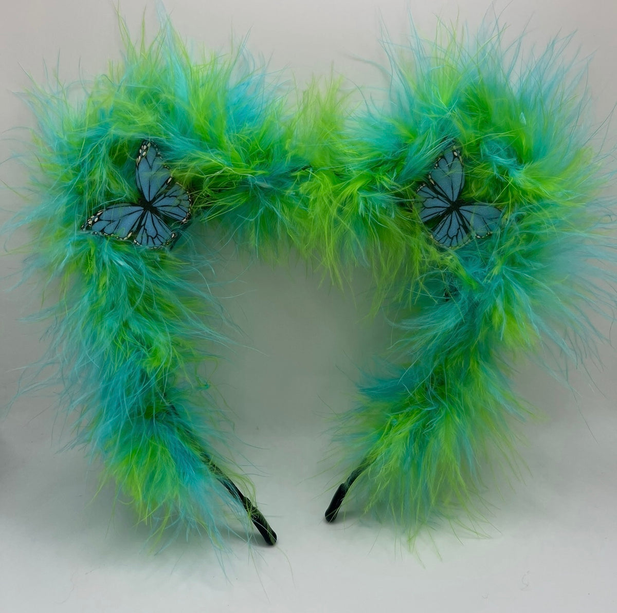 BUTTERFLY GREEN & BLUE MIXED FLUFF EARS