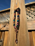 PURPLE, YELLOW & RED MALACHITE & BLUE TIGERS EYE STONE BEAD BRACELET