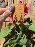 RED CRYSTAL HEARTS EARPLUG EARRINGS