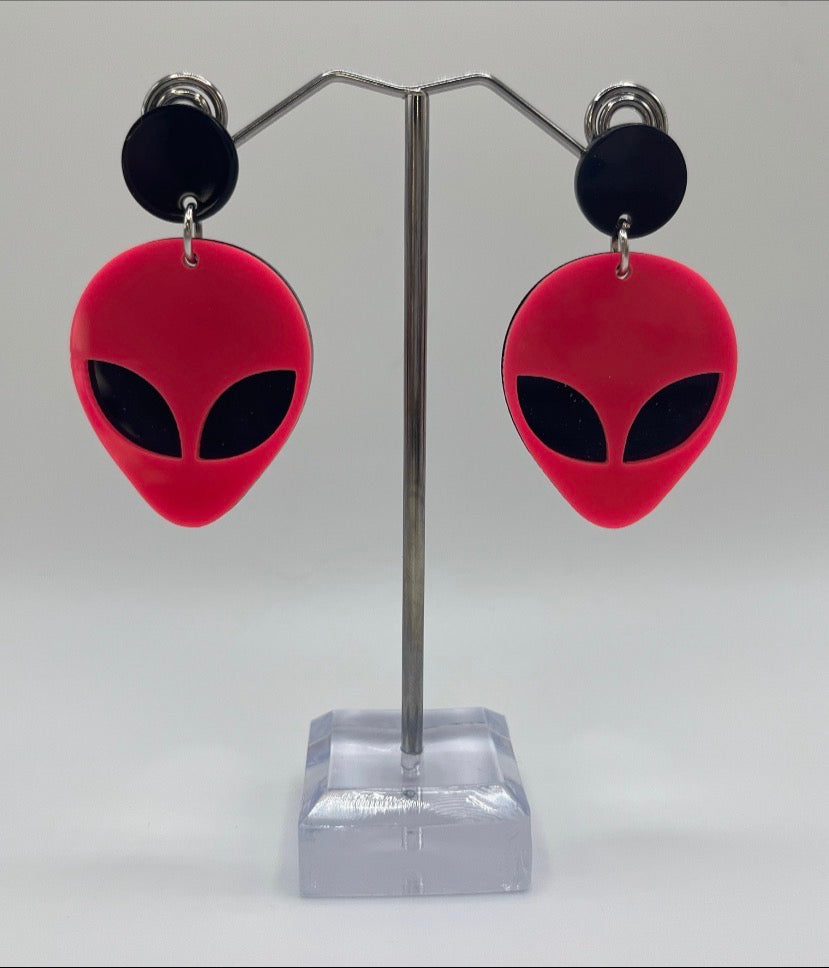 BLACK & PINK ALIEN EARRINGS