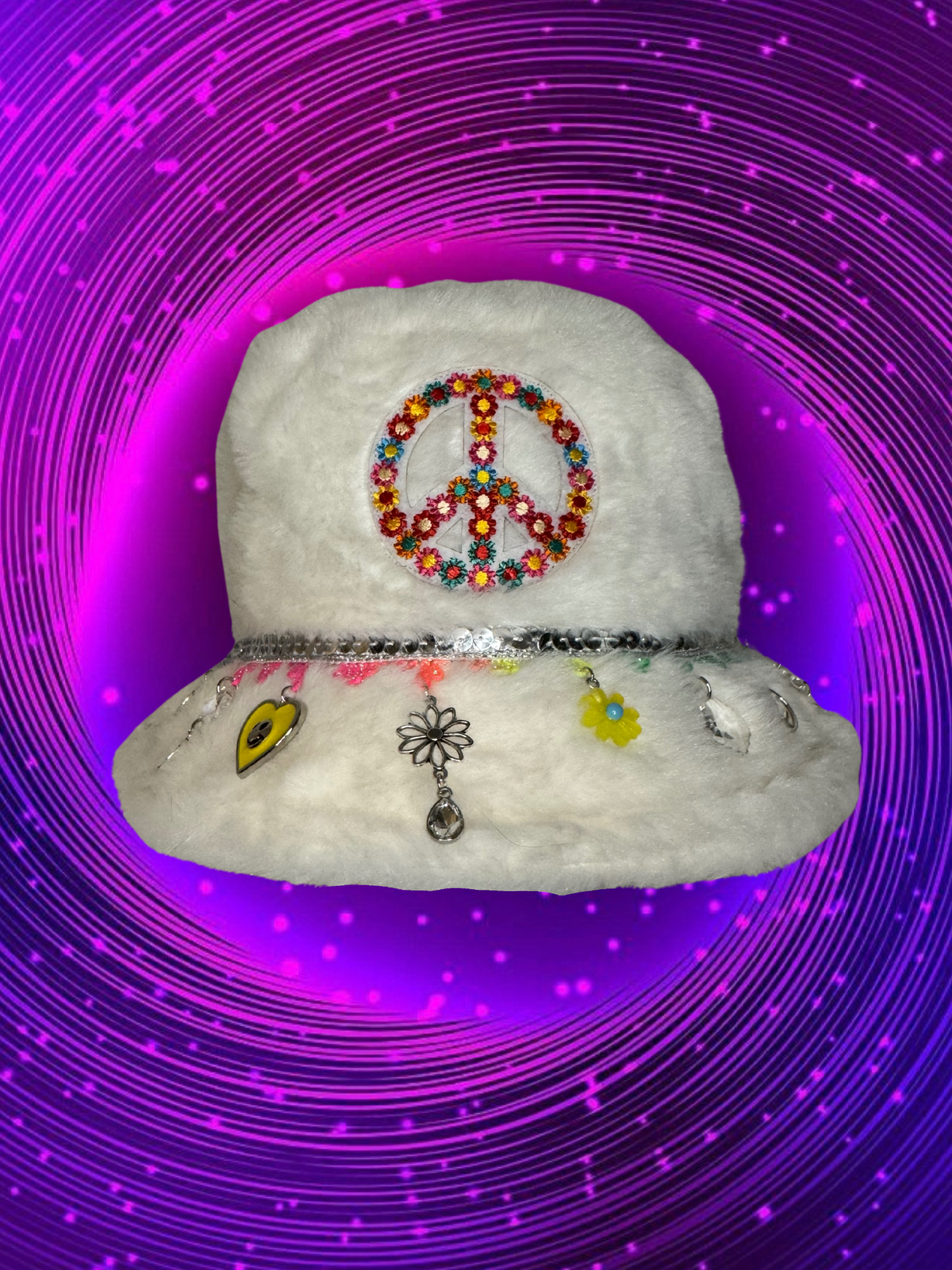 PEACE FLORAL FURRY BUCKET HAT