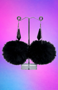 BLACK CRYSTAL POM POM EARRINGS