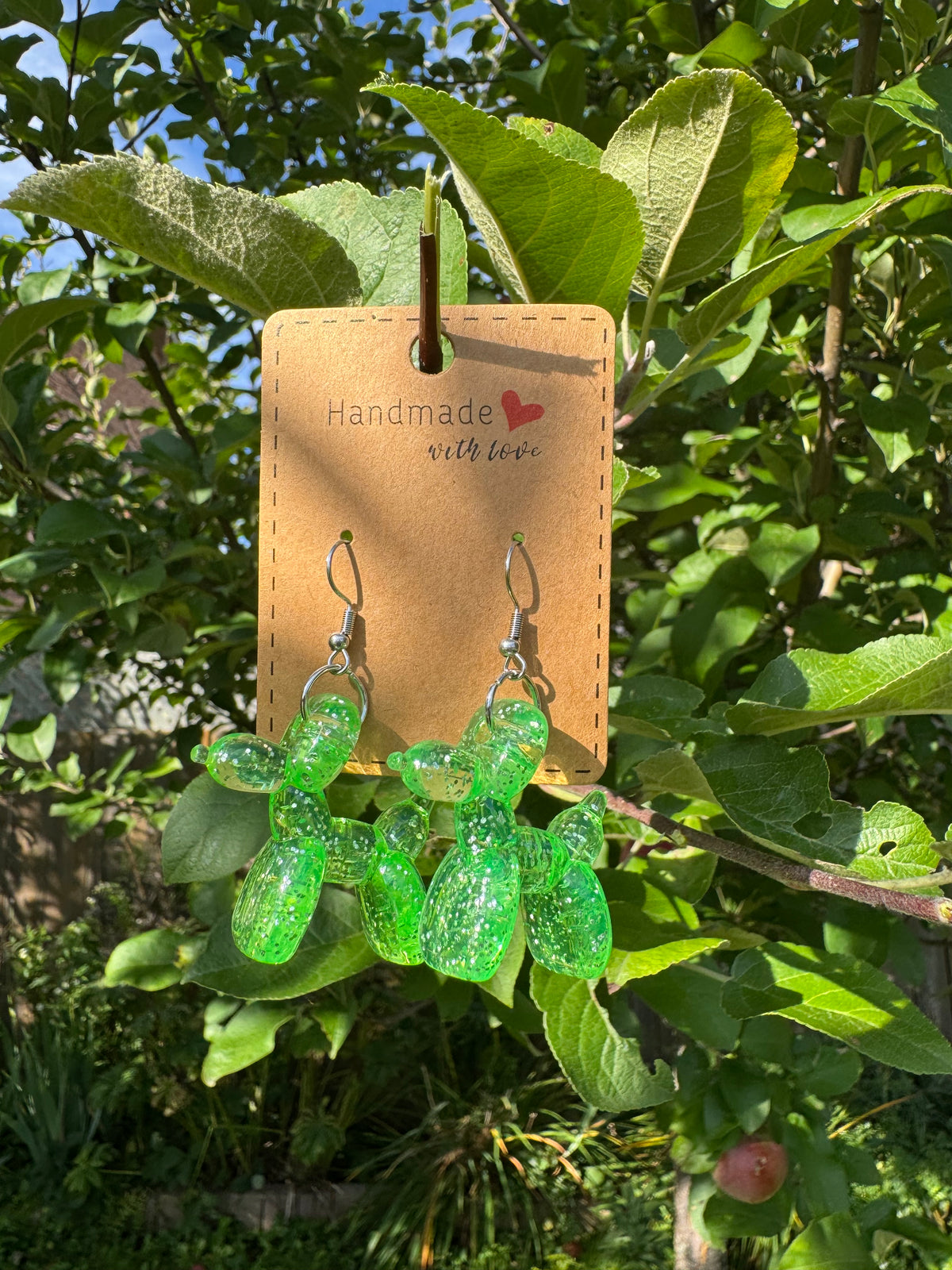 GREEN BALLOON ANIMAL EARRINGS