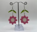 PINK SEWN FLOWER LEAF EARRINGS