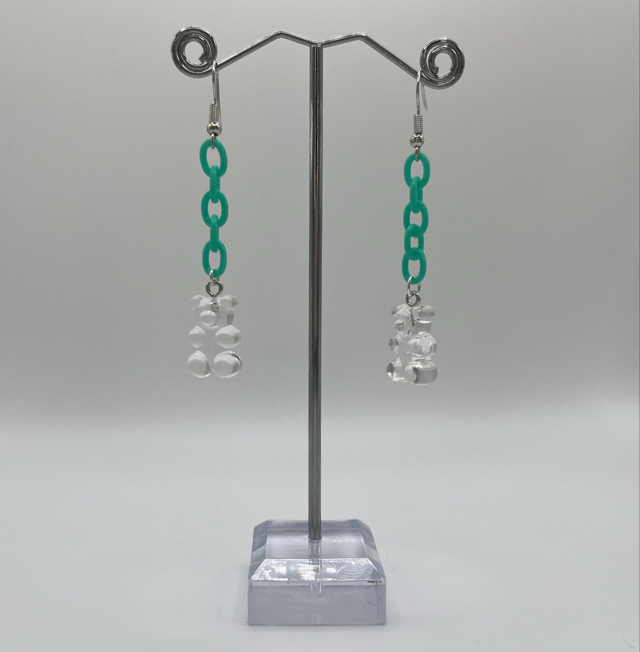 TURQUOISE CLEAR GUMMY BEAR EARRINGS