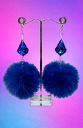 TEARDROP CRYSTAL ROYAL BLUE POM POM EARRINGS