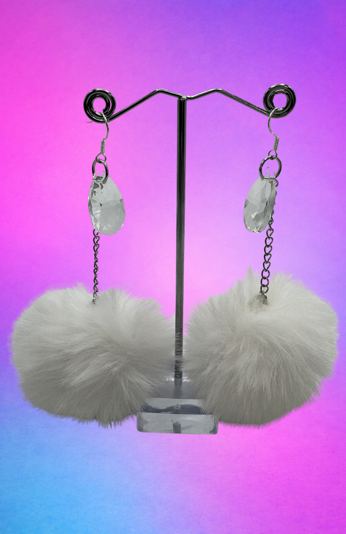 CRYSTAL WHITE POM POM EARRINGS