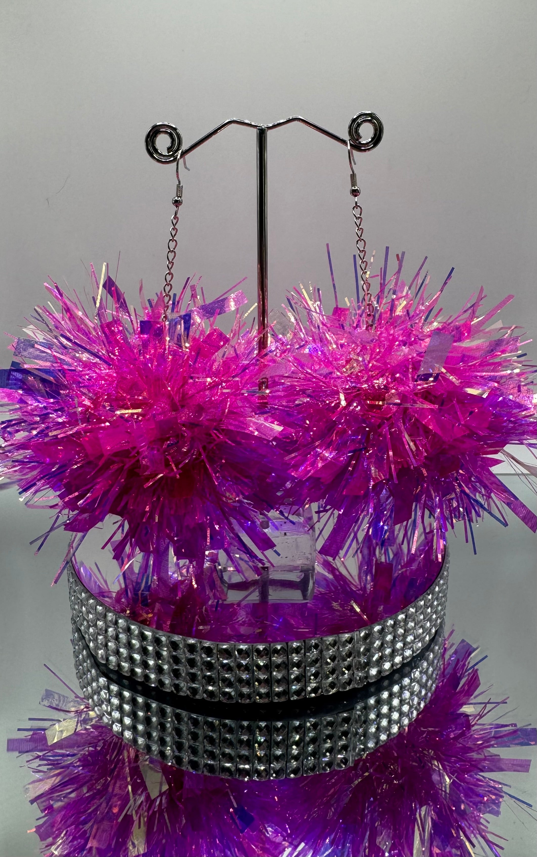 PINK TINSEL EARRINGS