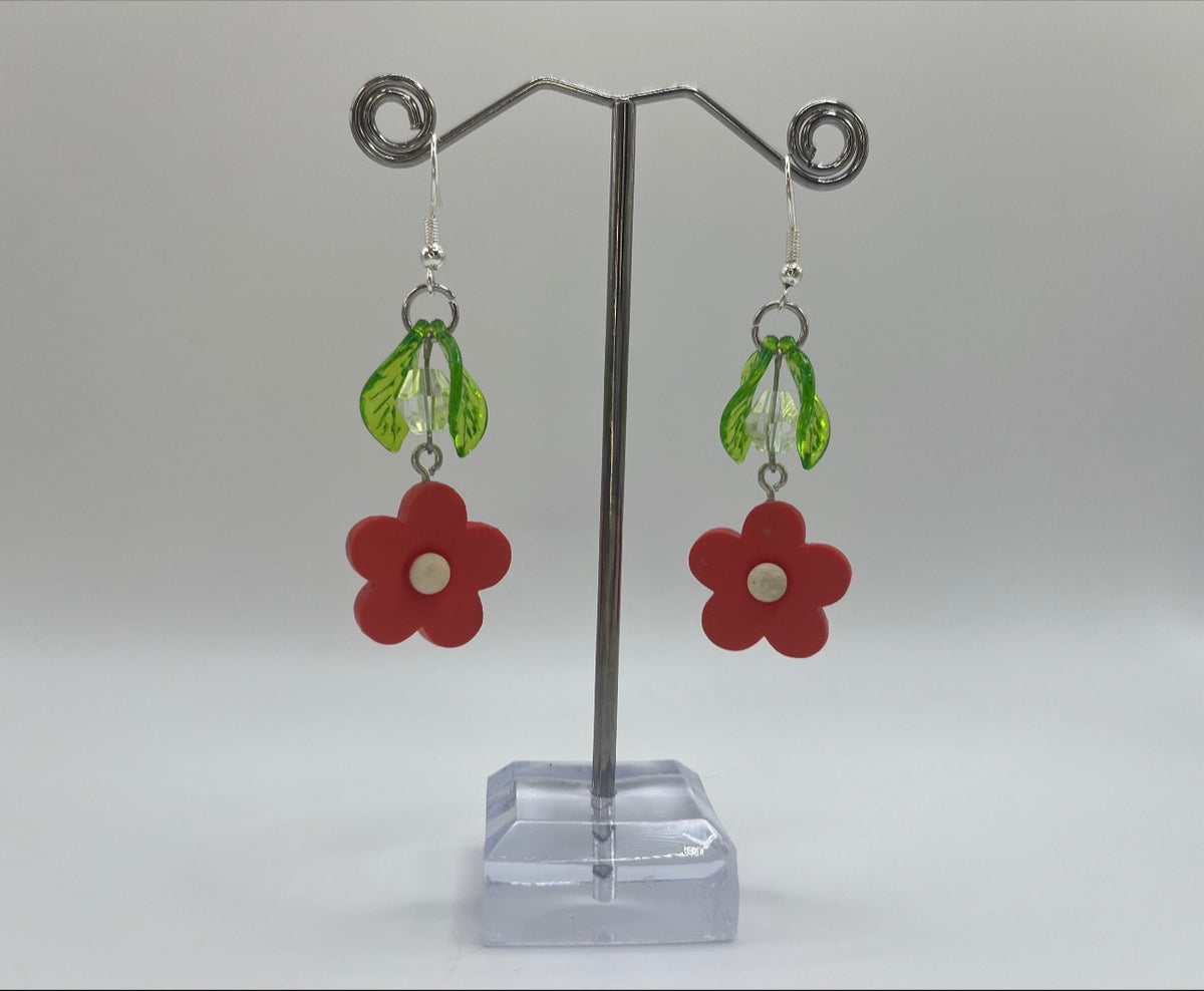 PINK FLOWER LEAF EARRINGS