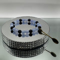 NATURAL BLACK LAVA & AQUAMARINE STONE BEAD BRACELET