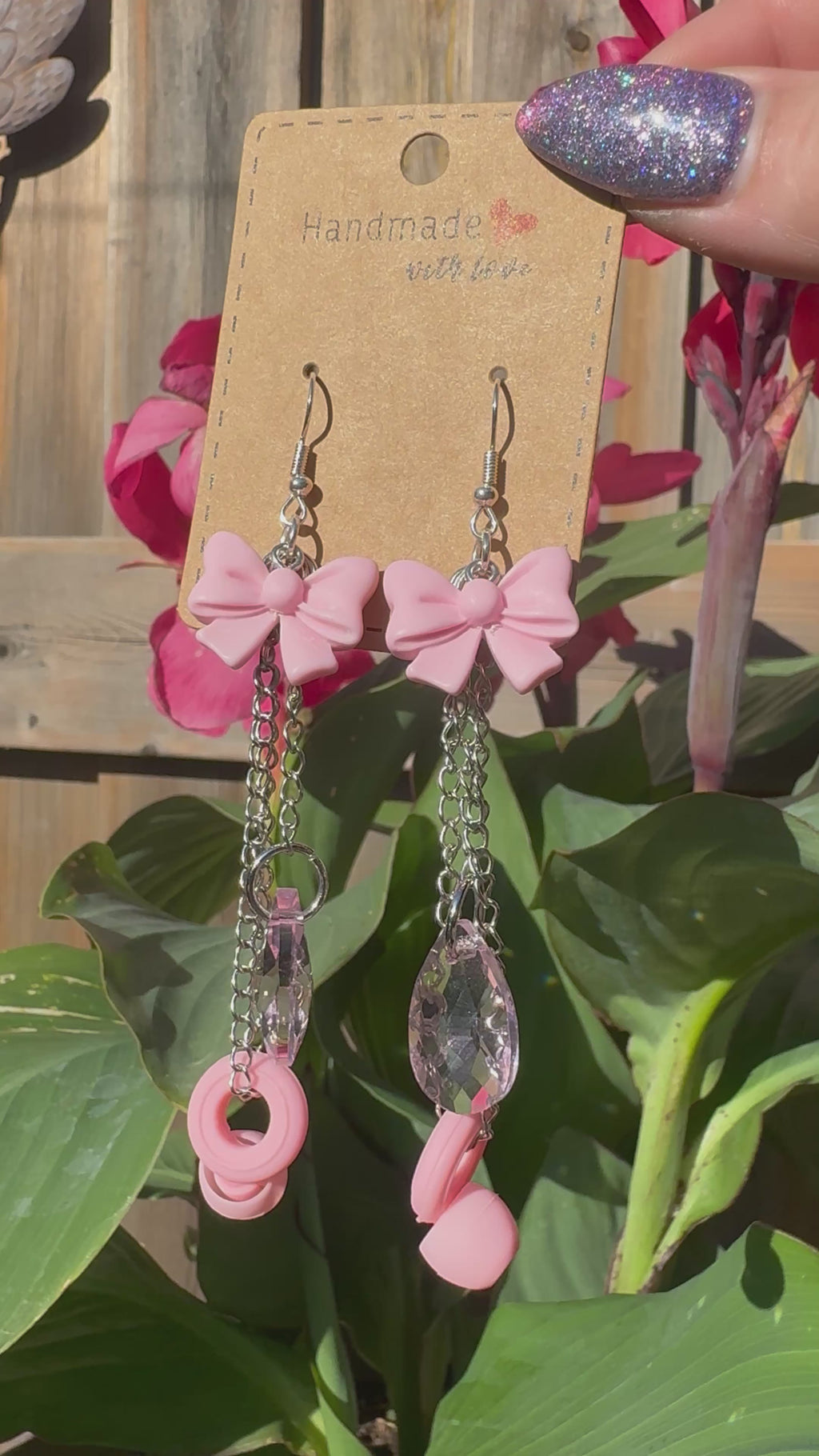 PINK BOW EARPLUG EARRINGS