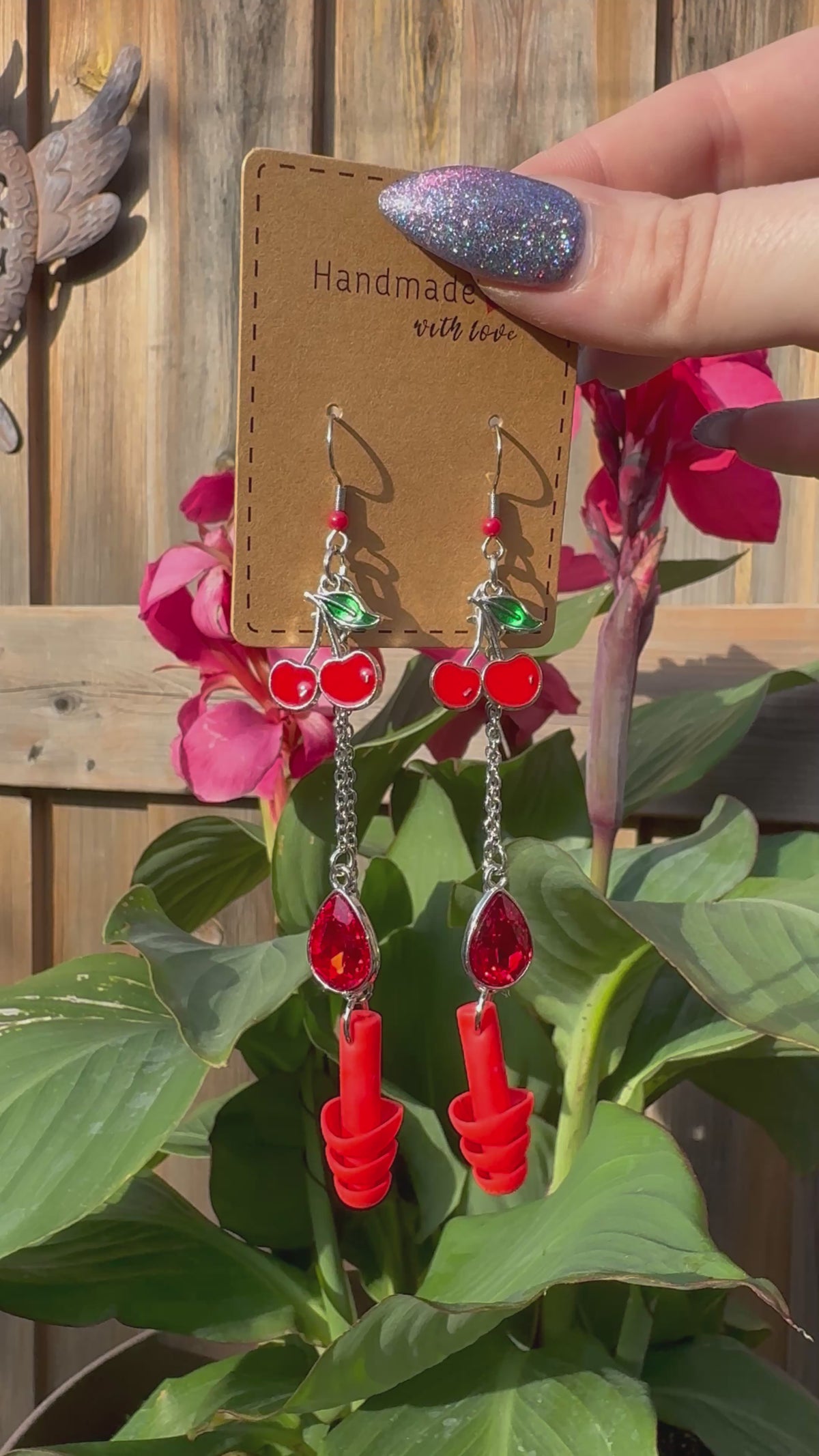 CRYSTAL CHERRY EARPLUG EARRINGS